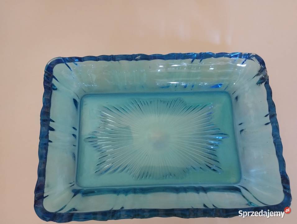 PRL turkusowa patera szkło art deco