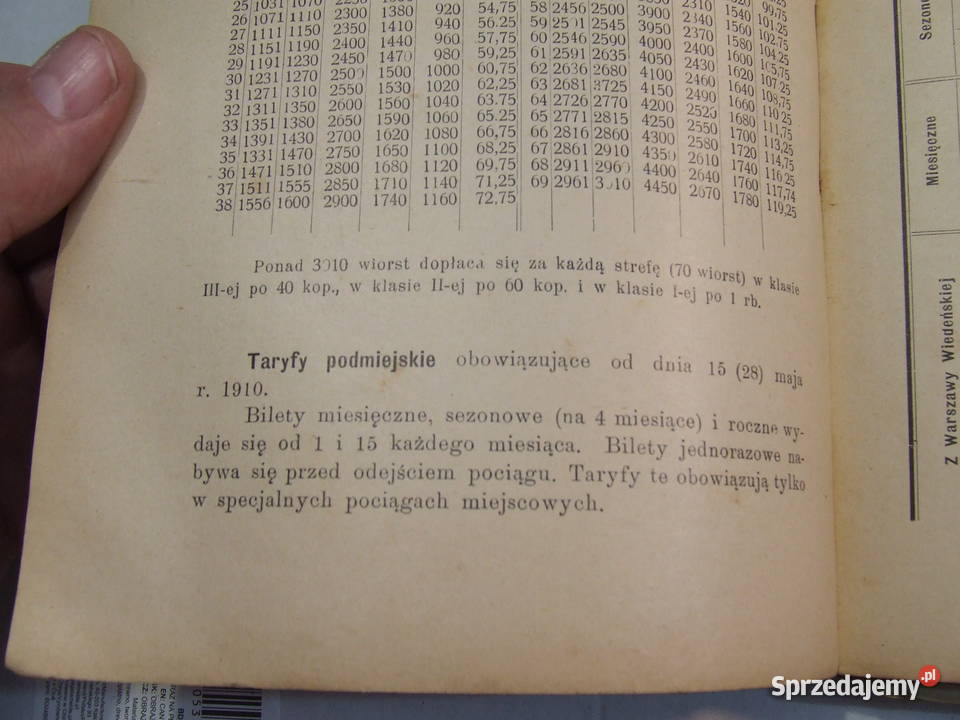Przedwojenny informator 1910 taryfy ceny biletów Czeladź