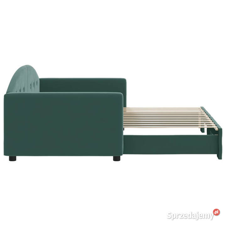 Sofa rozsuwana ciemnozielona aksamit 90x200