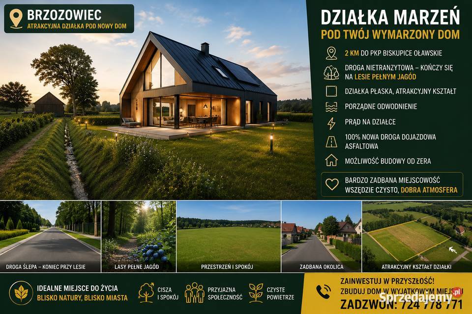 Działka Budowlana 2000 m2 MEDIA Brzozowiec Sprzedaż
