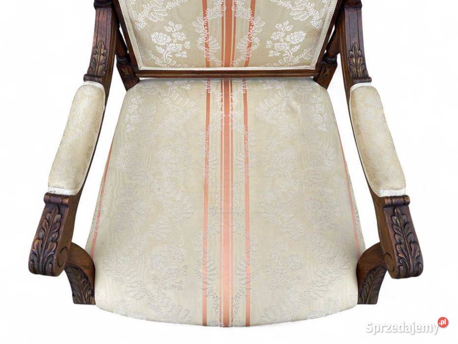 Pięknie rzeźbiony stary fotel eklektyczny orzech Gryfice