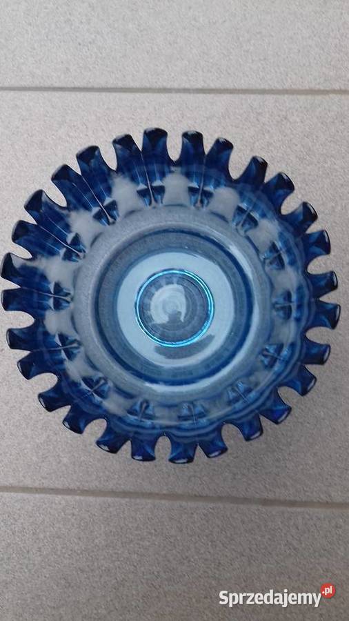 Misa Patera szklana niebieskie szkło łódzkie