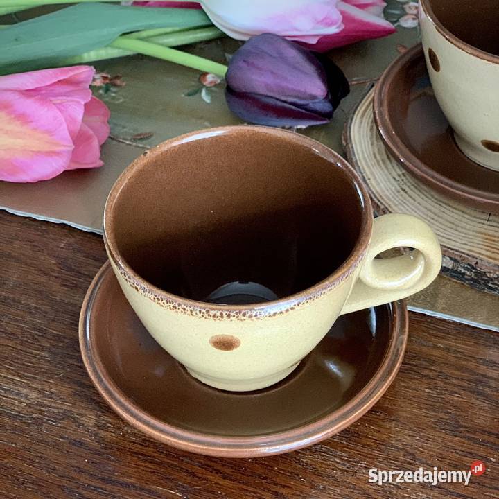 Dwie ceramiczne filiżanki w grochy Myszków