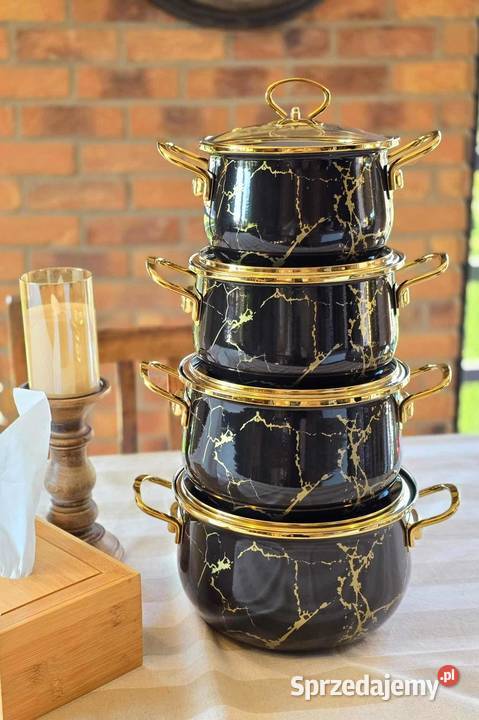 Garnki emalia 4 czarny marmur Szczecin
