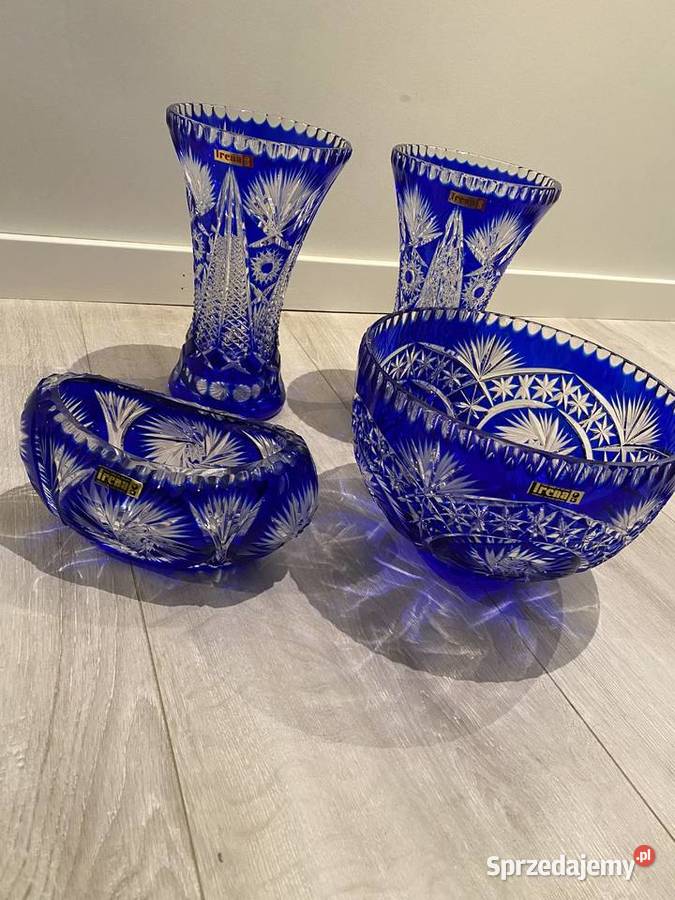 Kobaltowy zestaw kryształów Irena kryształ PRL