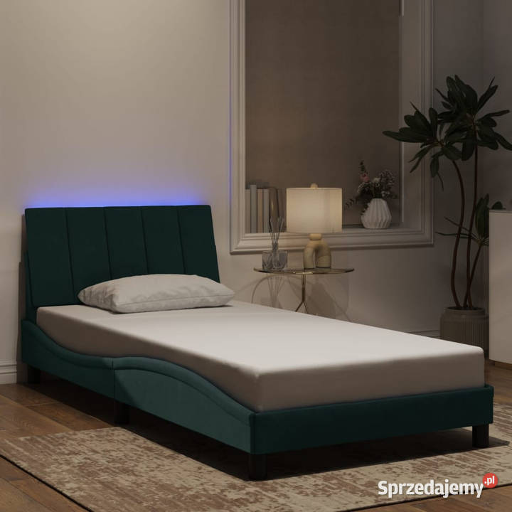 Rama łóżka z LED ciemnozielona aksamitna 100x200 74cm Łóżka Warszawa