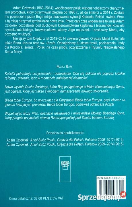 Adam Człowiek orędzia Anioł Stróż Polski Oto Dewocjonalia Zegarki i Biżuteria Lublin