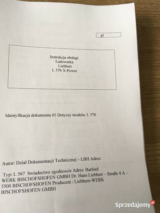 dtr instrukcja obsługi ładowarka liebherr l576 zachodniopomorskie Szczecin