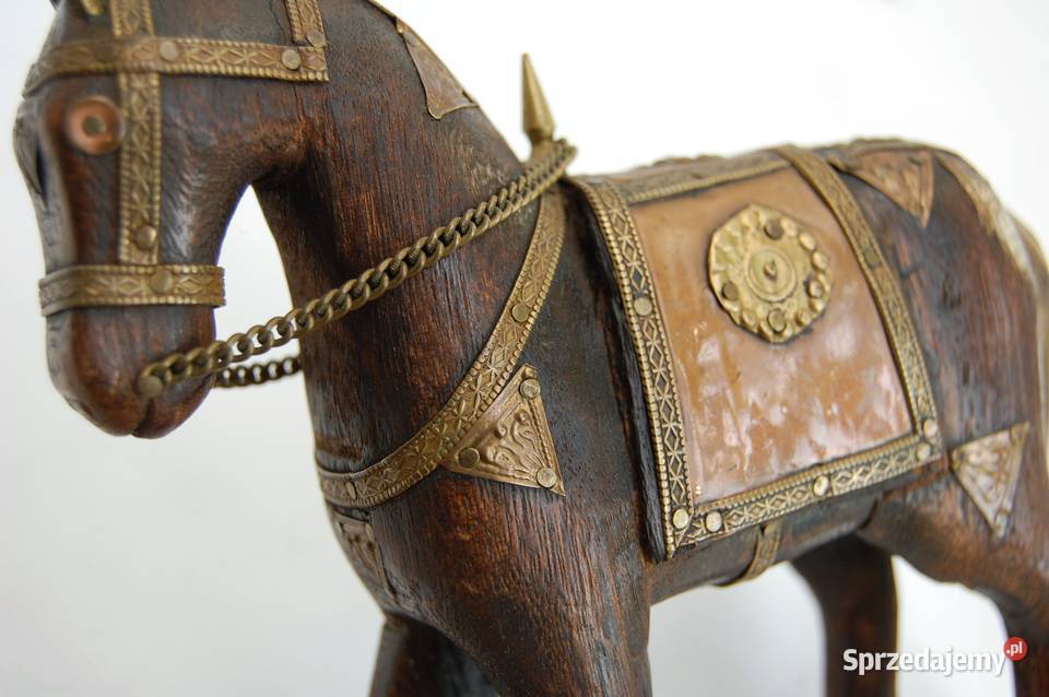 Koń indyjski mahoń mosiądz rzeźba drewniana Lublin