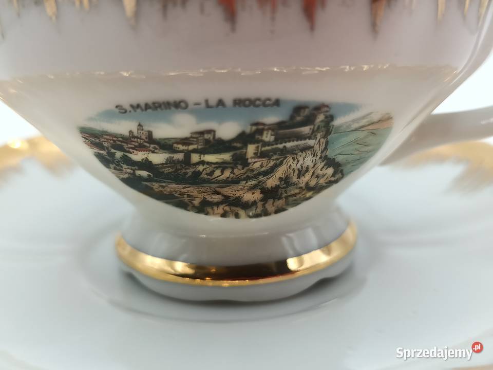Filiżanka ze spodkiem SMarino rozsypane złotko Porcelana i szkło