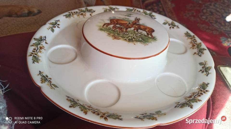 Patera motyw Zwierzęta leśne Sygnowana Porcelana i szkło Gdańsk