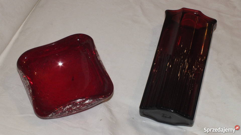 Miseczka i wazon z grubego czerwonego szkła Art Inowrocław
