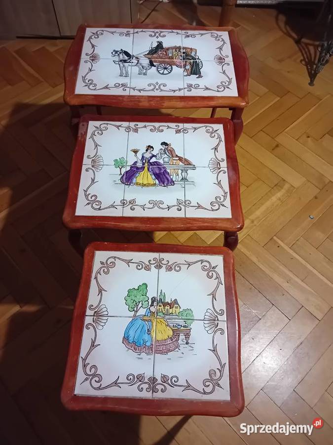 3 piękne stoliki wsuwane w siebie Kafelki Scenki Elbląg