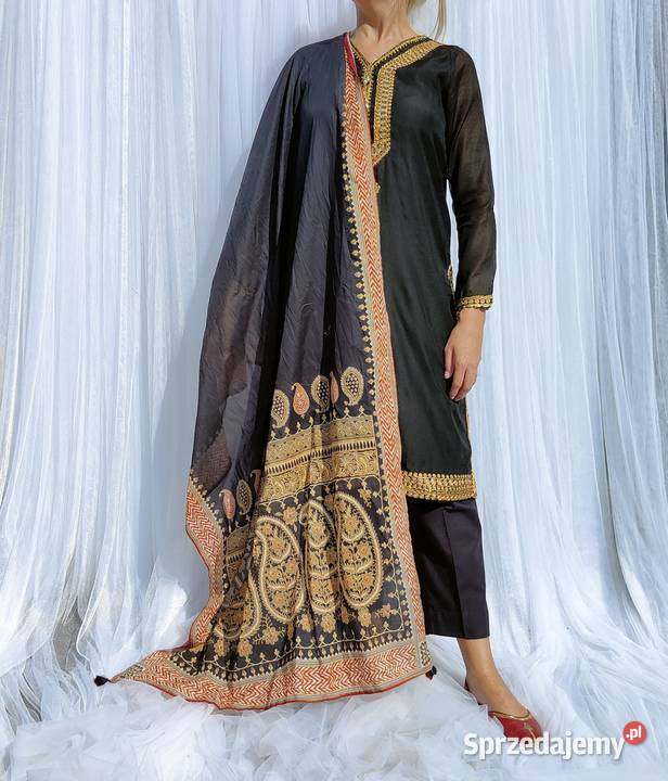 Duża chusta orient czarna bawełna paisley wzór Dla kobiet Szczecin