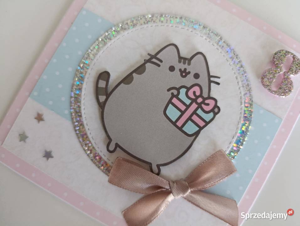 Kartka na urodziny kotek Pusheen handmade Rękodzieło Łódź sprzedam