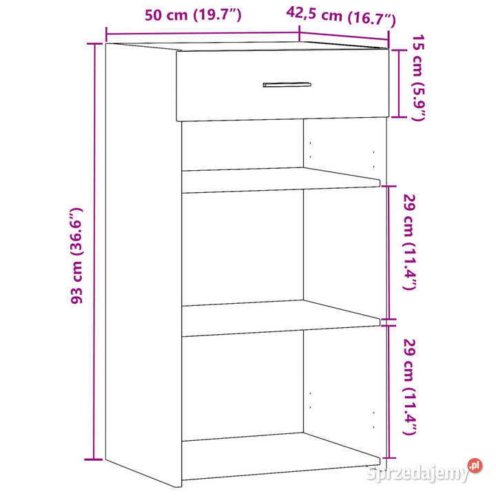 Szafka brązowy dąb 50x425x93 materiał Warszawa