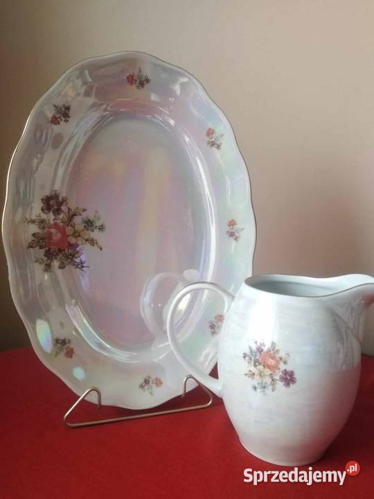 Dzbanek na Dużym Półmisku Wawel Błękit PRL Porcelana i szkło