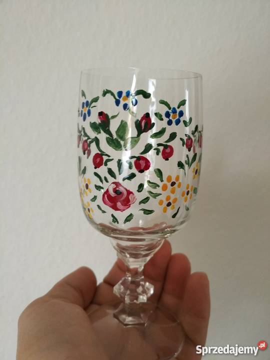 Malowane kwiaty na kieliszkach Porcelana i szkło Gorlice sprzedam