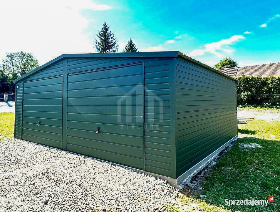 Garaż blaszany 7x5m 2x brama uchylna zielony Drawsko Pomorskie