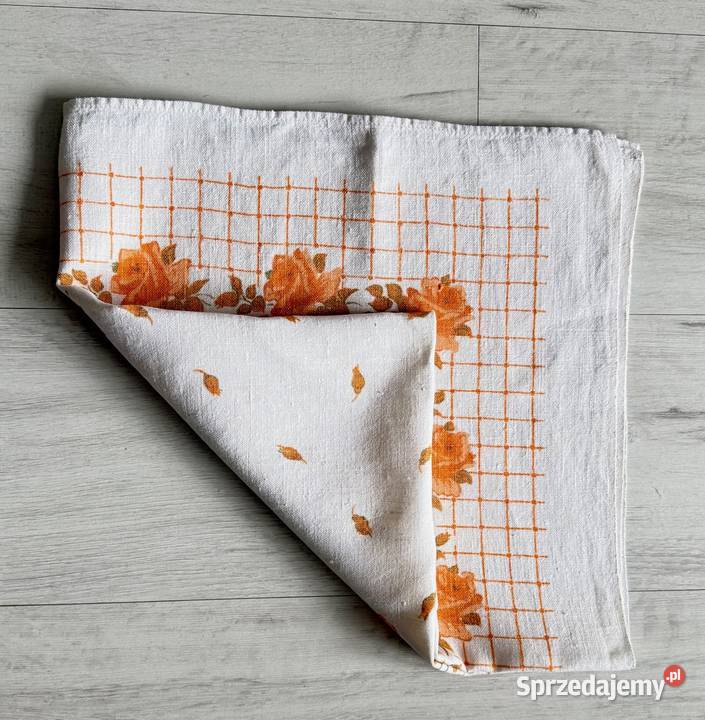 Obrus w kwiaty len 80x70 duży biały pomarańczowy Łódź
