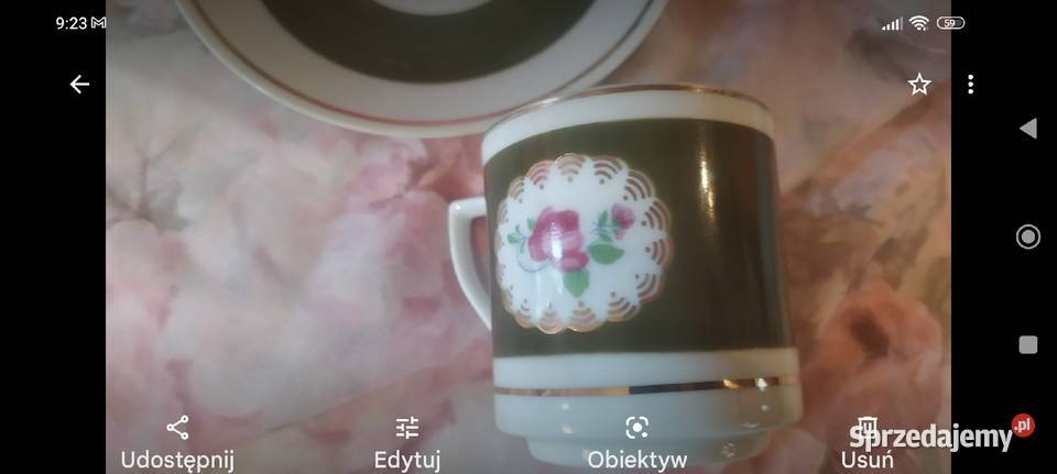 Duża stara filiżanka poczXX w zieleń róża Wrocław