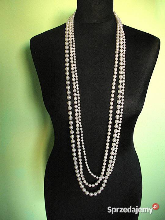 Korale naszyjnik długie kremowe perły długość Siedlce sprzedam