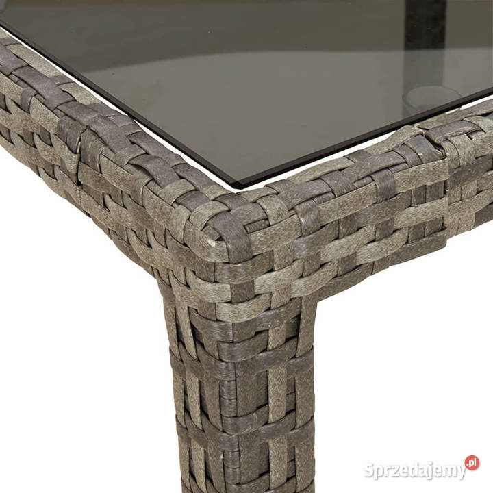 Stół ogrodowy 90x90x75 szkło i rattan PE szary mazowieckie
