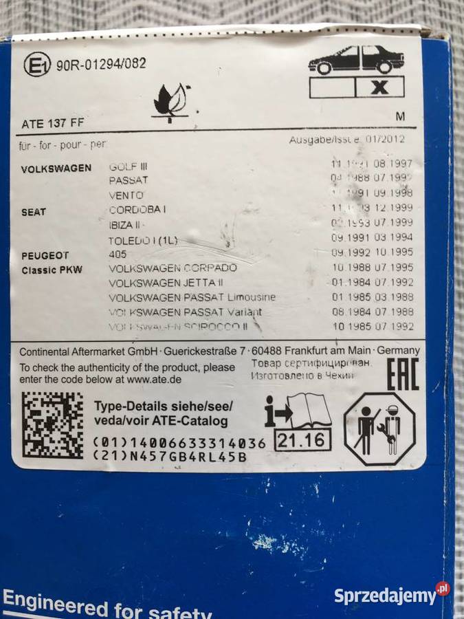 Klocki hamulcowe tył ATE volkswagen seat peugeot Skierniewice