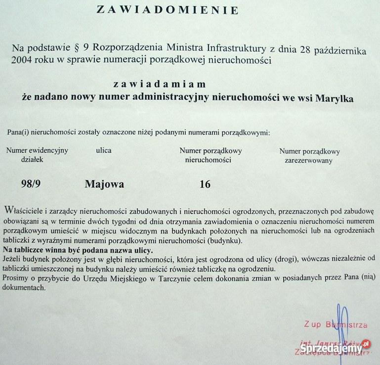 działkę budowlaną 1270 m2 w m Marylka gm Tarczy budowlana