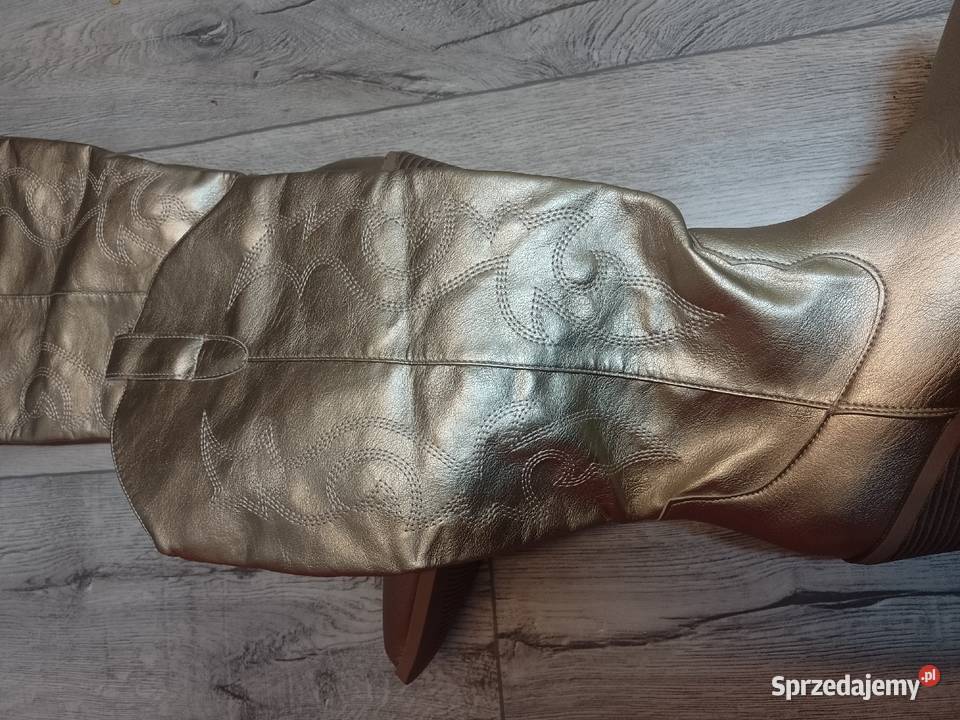 3940 Złote Wyszywane Kozaki kowbojki wieczorowe