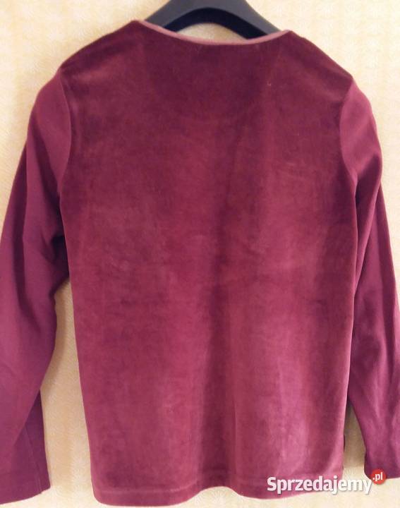 Bluzka welurowa bordowa z haftem S z dekoltem Łódź
