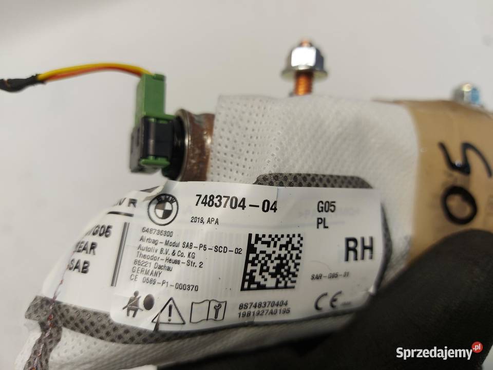 BMW G05 X5 30d 2019r PODUSZKA FOTELA PRAWA TYŁ Poduszki powietrzne dolnośląskie