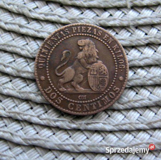 Hiszpania 2 Centimos 1870r Rząd tymczsowy Numizmatyka wielkopolskie Kalisz