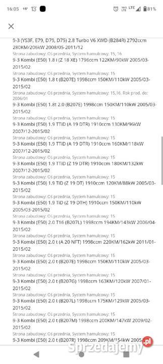 Klocki hamulcowe Opel Vectra C signum Astra saab Gołębiów
