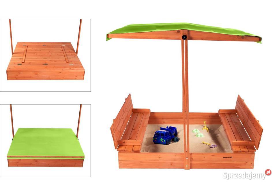 Drewniana piaskownica ogrodowa z daszkiem Poznań
