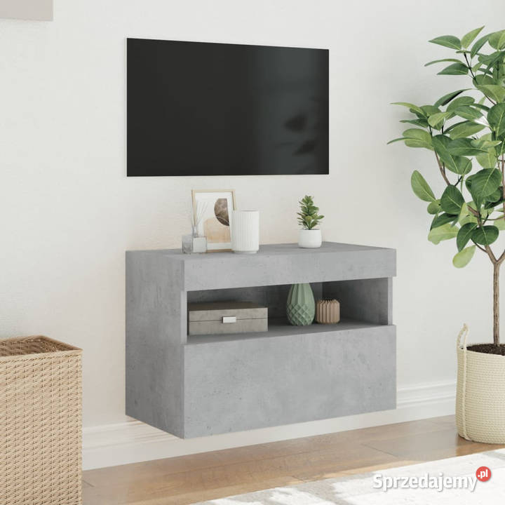 Ścienna szafka TV z LED szarość betonu 60x30x40 Warszawa
