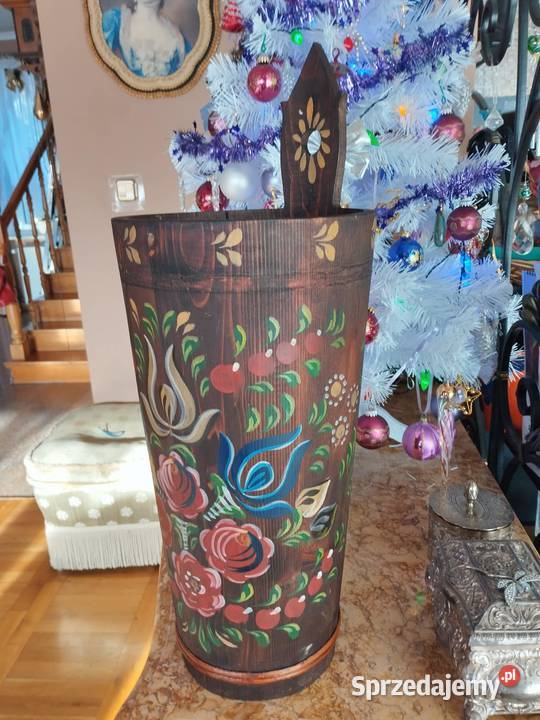 ręcznie malowany ceber parasolnik z drewna Gorzów Wielkopolski
