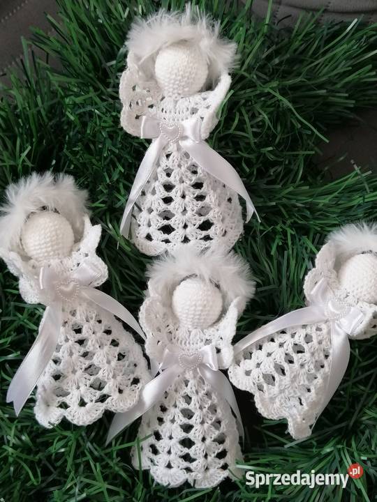 Aniołek biały szydelkowy na choinkę Dekoracja Boże Narodzenie Katowice