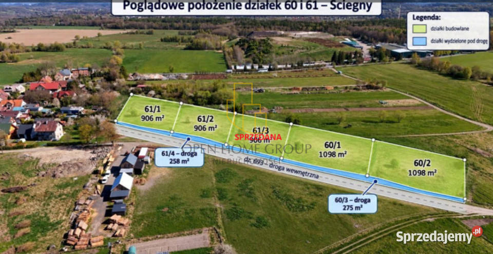 Ściegny gm Podgórzyn działki budowlane ok 1098 Ścięgny