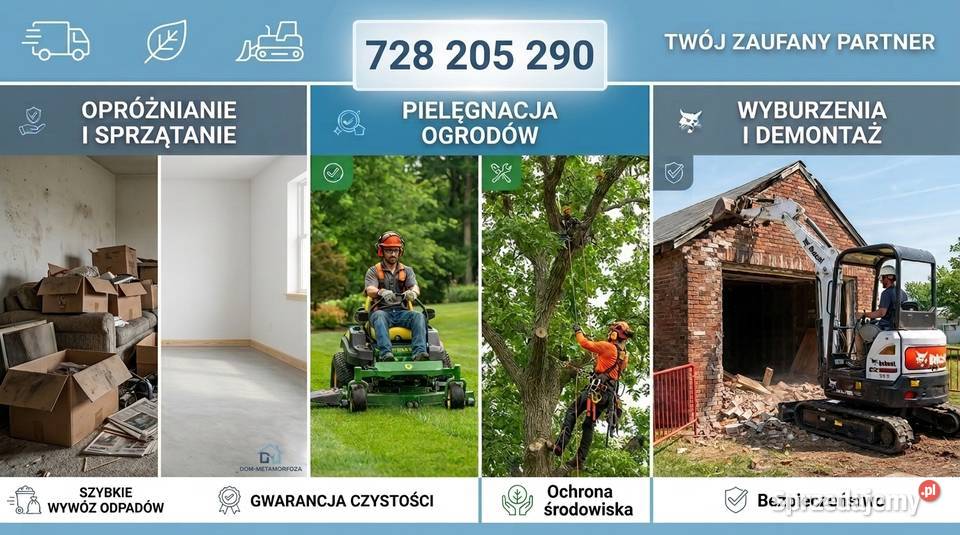 Opróżniane – Nieruchomości • Wyburzanie • Wycinka • Koszenie