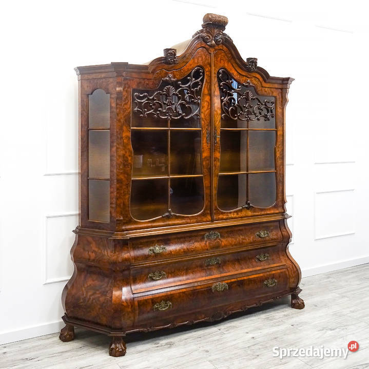 Stylowa Wysoka WITRYNA drewniana NeoBarok Orzech Kredensy i witryny Meble Kalisz sprzedam