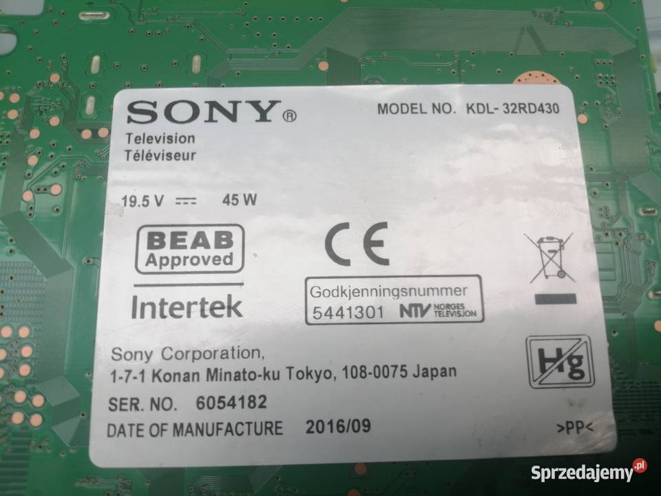 Sony KDL32RD430 PŁYTA GŁÓWNA 198033522 173587122 Nakło nad Notecią