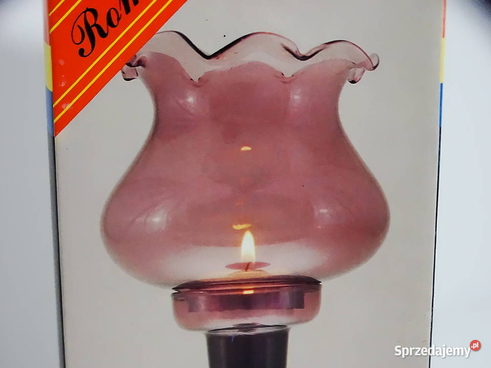 Szklany świecznik hurricane rubinowy vintage Biłgoraj