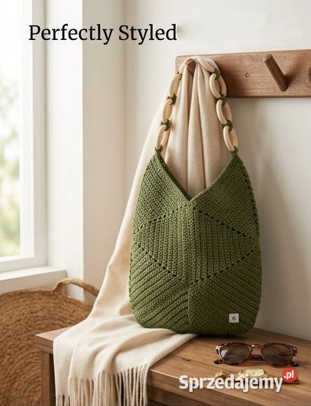 Torebka crochet z drewnianym uchwytem ręcznie Piotrków Trybunalski
