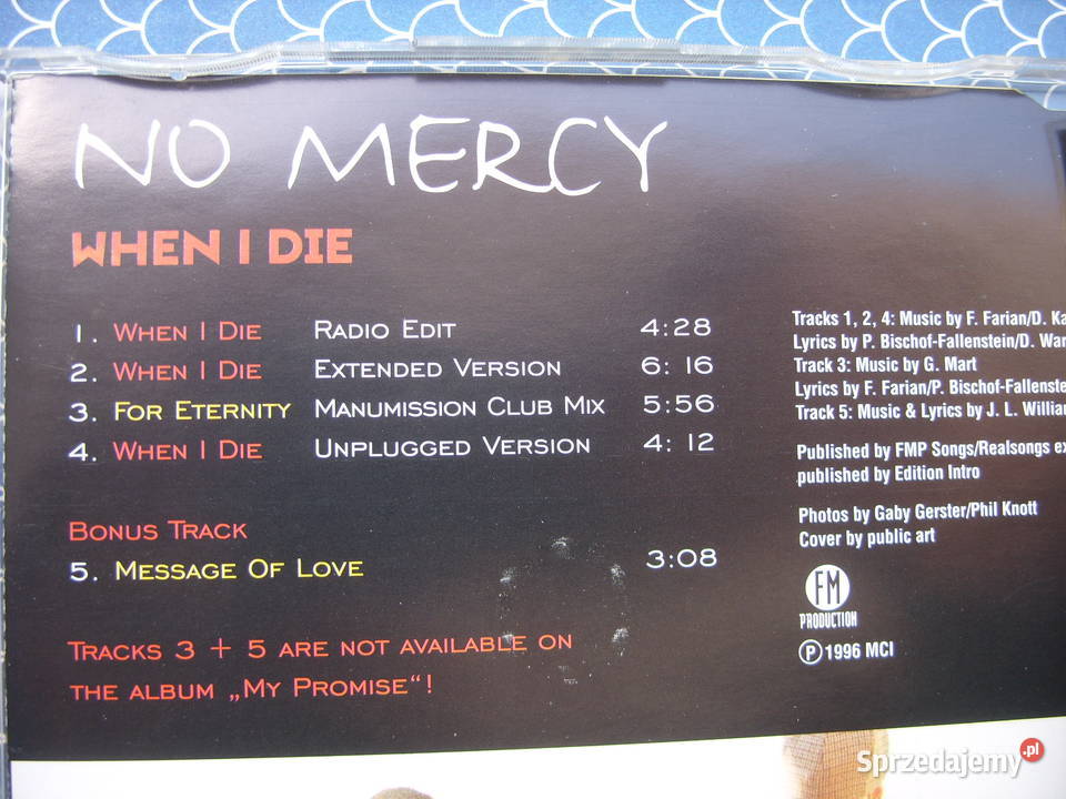 Singiel CD NO MERCYWHEN I DIE 1996 Wołów sprzedam