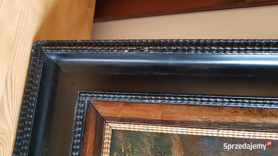 Stary duży olejny obraz pejzaż C Hartwig