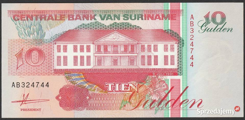 SURINAM 10 GULDEN 1991 STAN BANKOWY UNC Numizmatyka łódzkie Łódź sprzedam