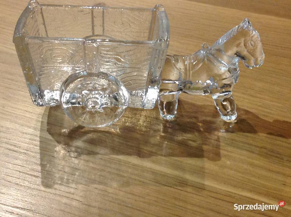 Szklana Figurka Konik z Wozem Vintage