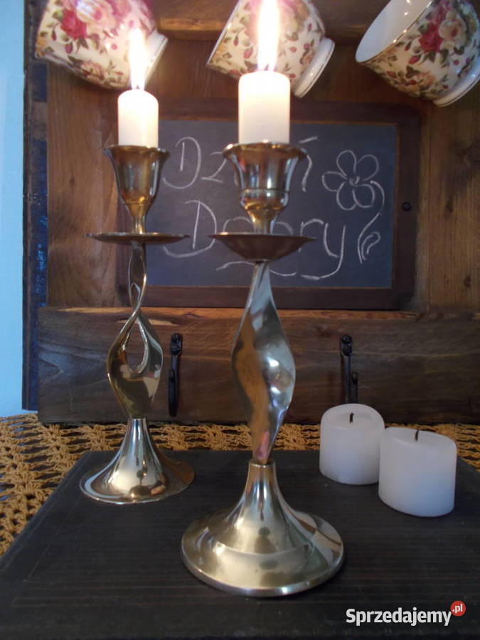 Stary Pokręcony Świecznik Mosiężna Para Vintage