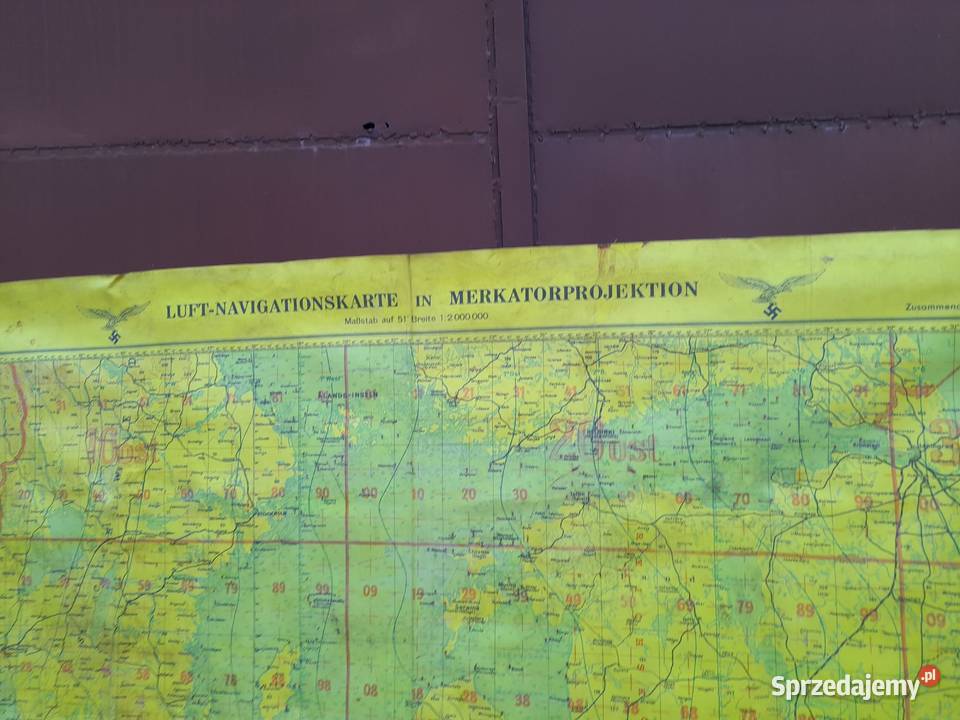Lotnicza mapa niemiecka wykonana na ceracie z wielkopolskie